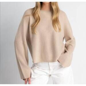 NEW ARCHER CASHMERE sienna ribbed wide sleeve sweater in oatmilk